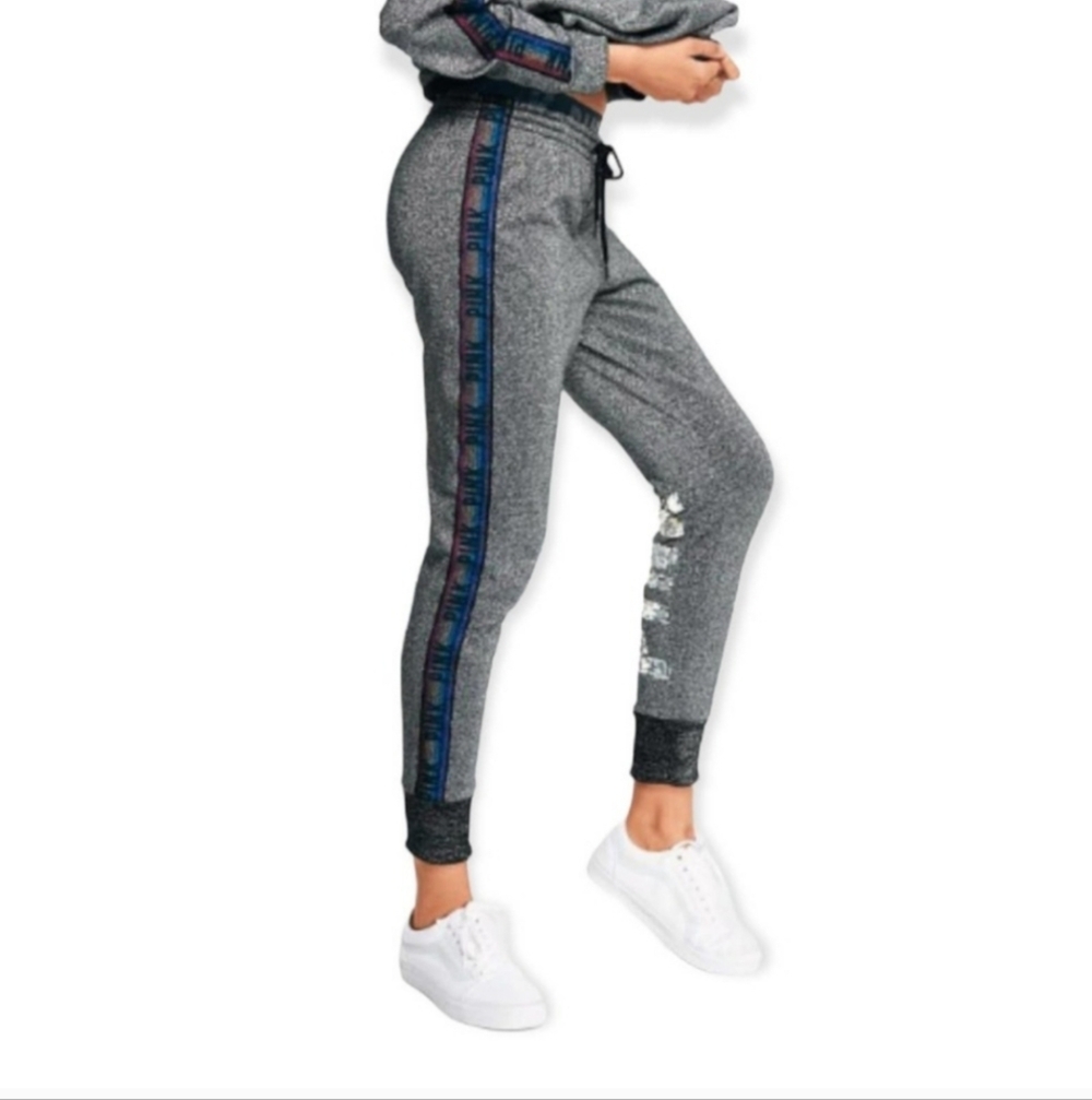 Victoria's Secret PINK Gray Joggers with Rainbow Trim_Large - Picture 2 of 11